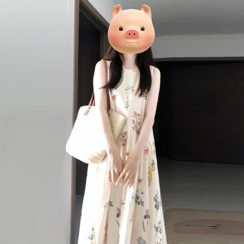 4286白色气质碎花背心连衣裙子女装2024新款夏装法式好看早秋长裙