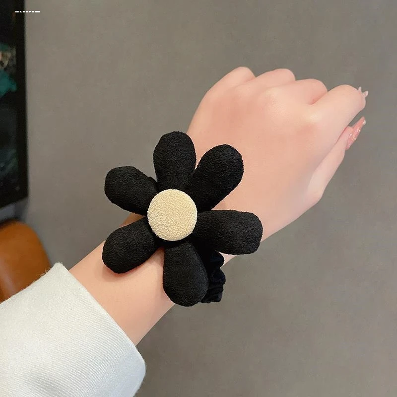 日韩东大门发圈2024新款咖色小花发绳ins网红可爱头绳女秋冬发饰