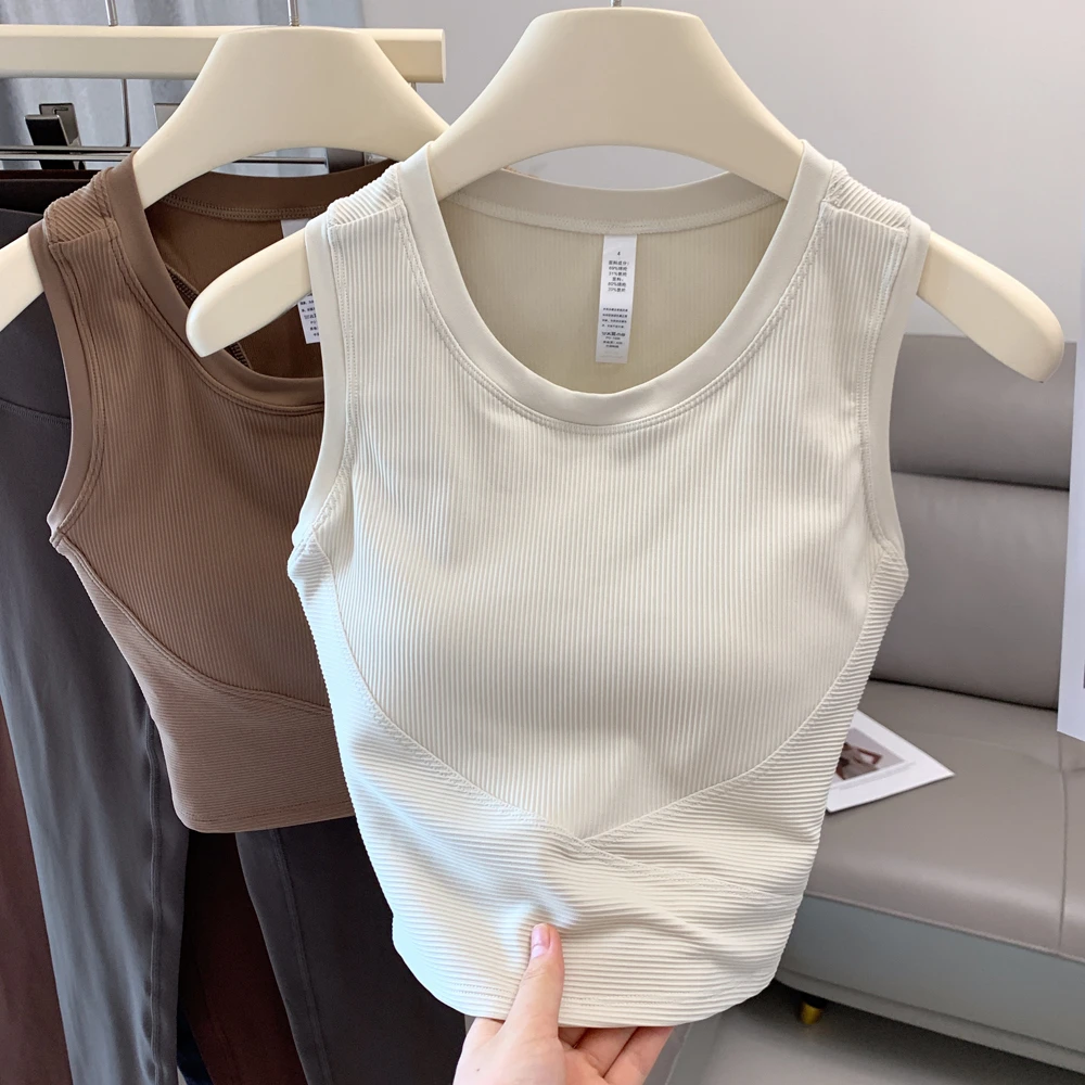 lulu巨好穿~固定胸垫瑜伽服背心紧身显瘦健身文胸工字美背运动内