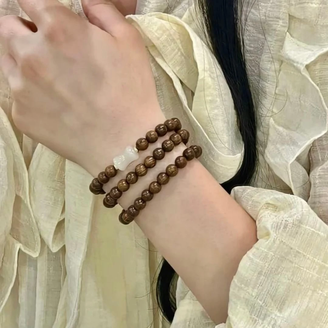 金丝檀木搭配东陵钰竹节多圈手串男女生木质串珠文玩佛珠