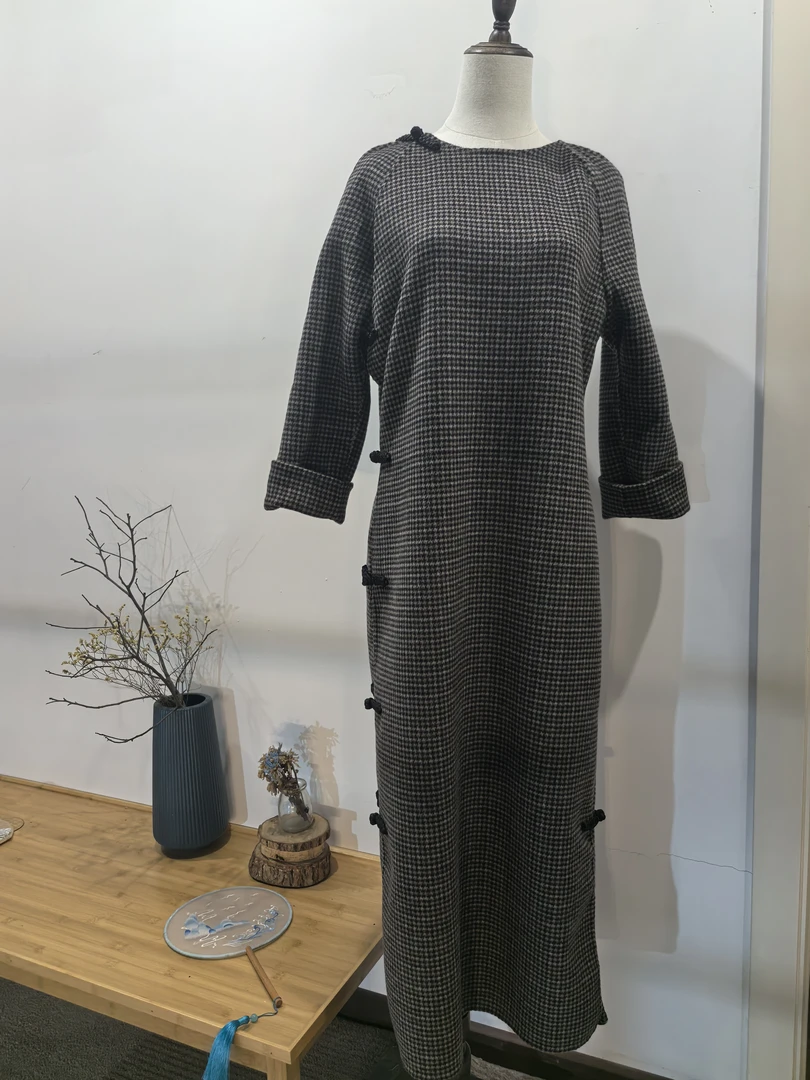 孔乙己的长衫插肩全开襟低开叉双面尼保暖衣长126到脚踝胸围98