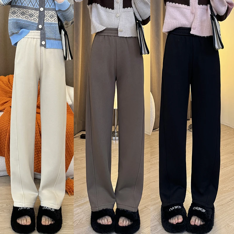 秋冬垂感直筒裤显瘦高腰休闲百搭宽松长裤时尚加绒加厚阔腿裤外穿