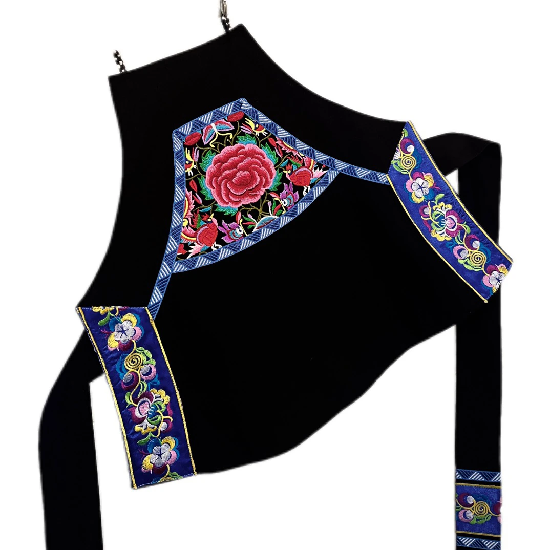 【围腰围裙】少数民族特色布依族牡丹花围腰黑色