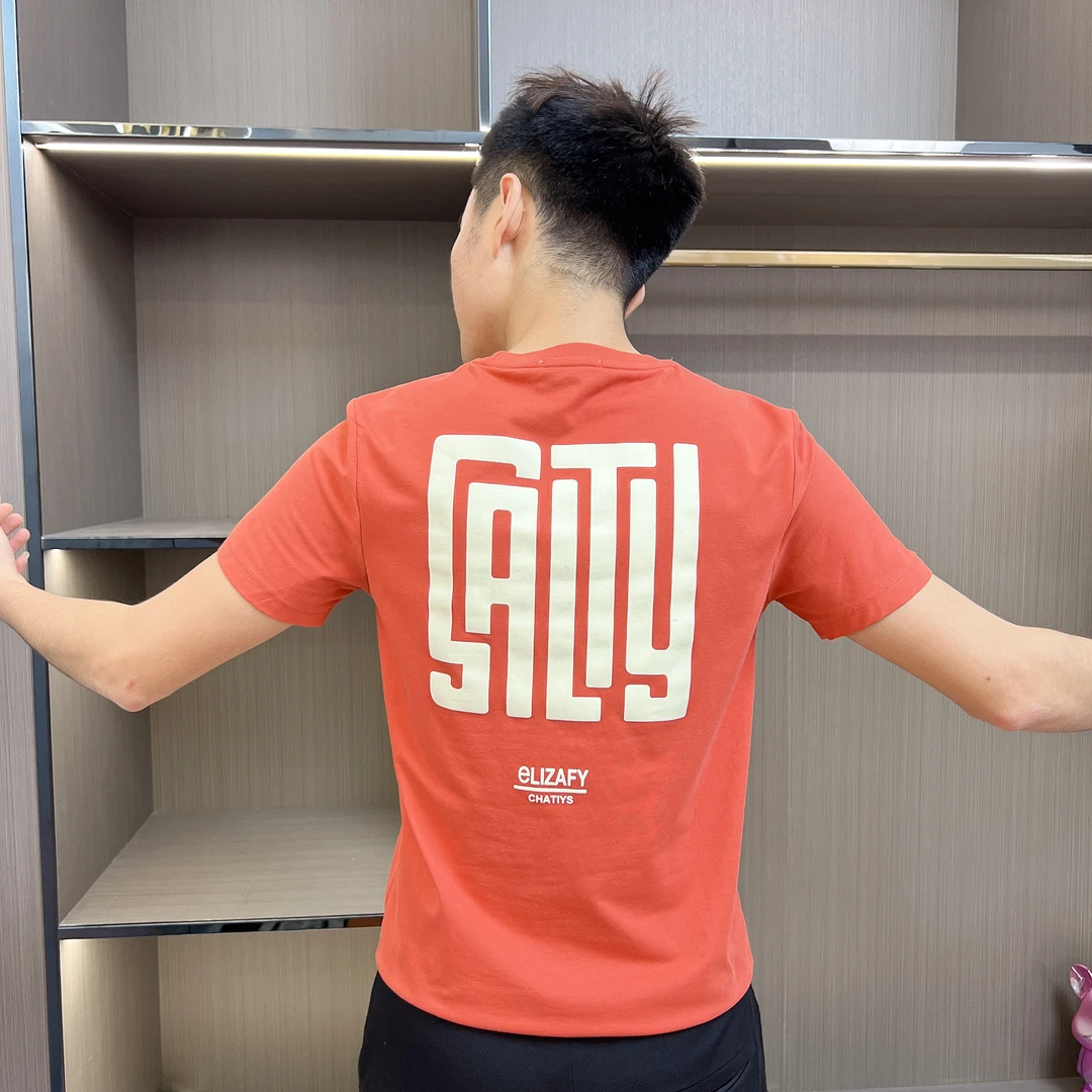 夏季简约韩版短袖男士潮流修身图案圆领休闲背后印花T恤-3223