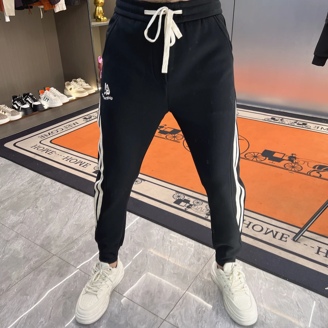 2024秋冬季男士韩版松紧腰束脚加绒加厚休闲裤潮流修身时尚A-9822