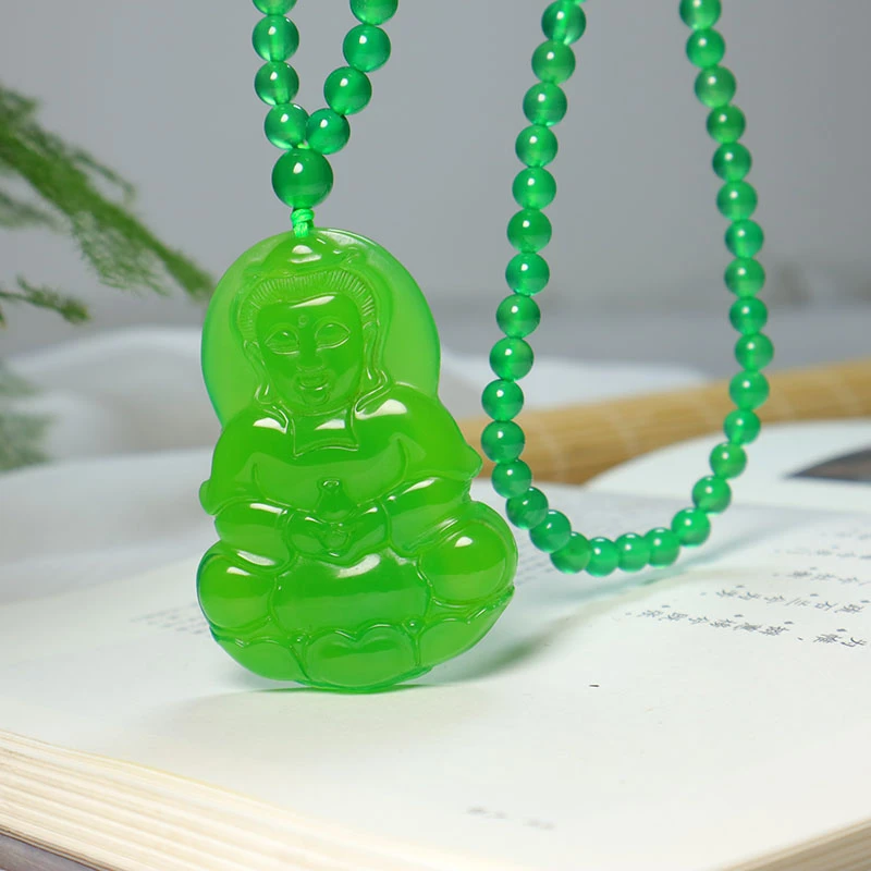 绿玉髓观音菩萨吊坠男士挂件玉佩精美项坠时尚百搭平安无事复古