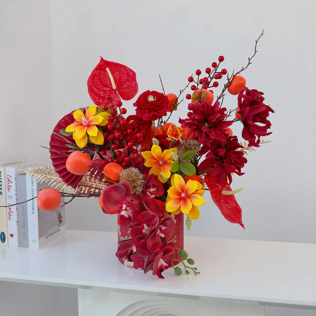 柿柿如意-2025新款年宵花福桶成品中式风装饰摆件