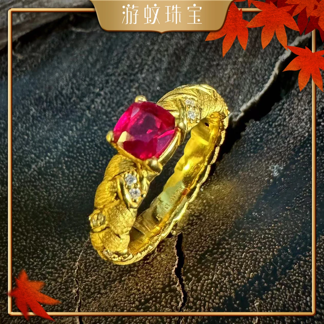 足金999黄金镶嵌戒指手工纯黄金经典款花戒指精致优雅 奢华精美