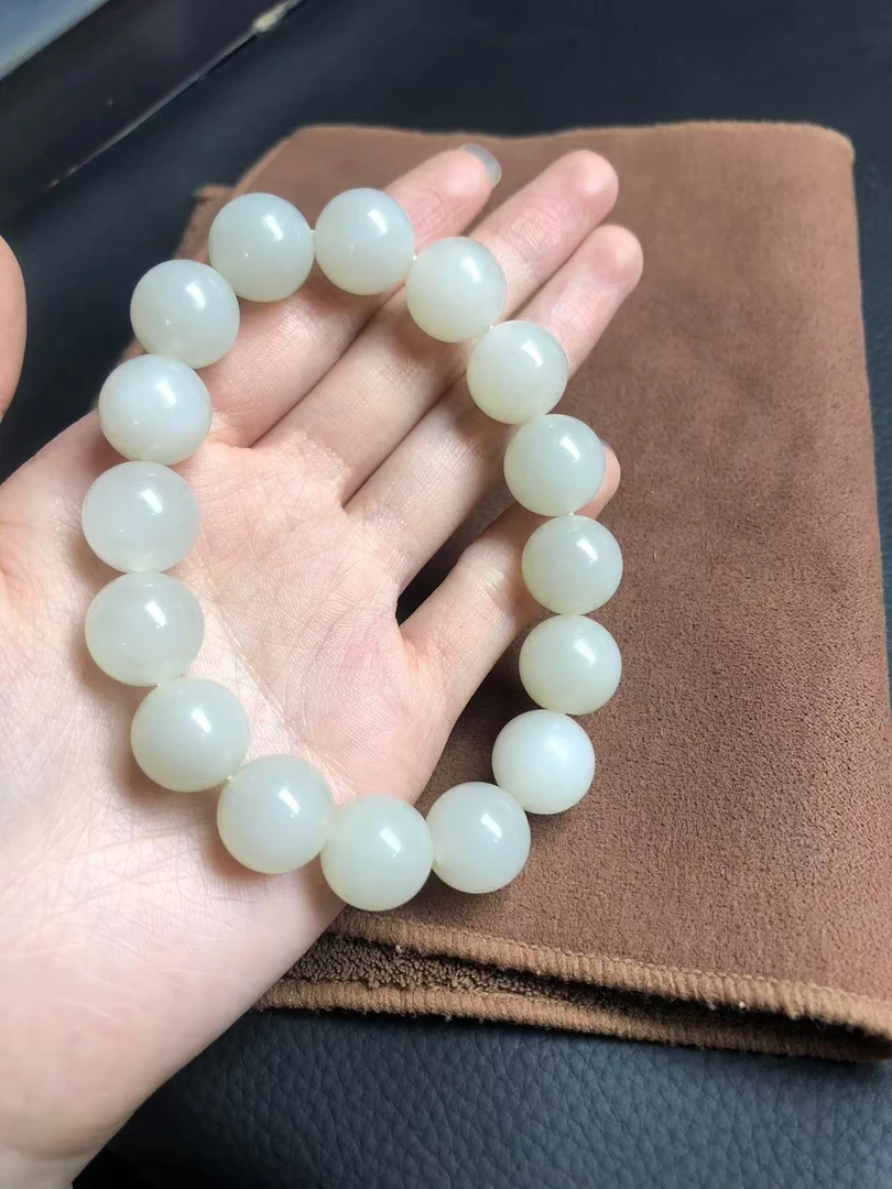 sc226新疆和田玉且末四号矿钢板料手串卡14mm  多样性发一