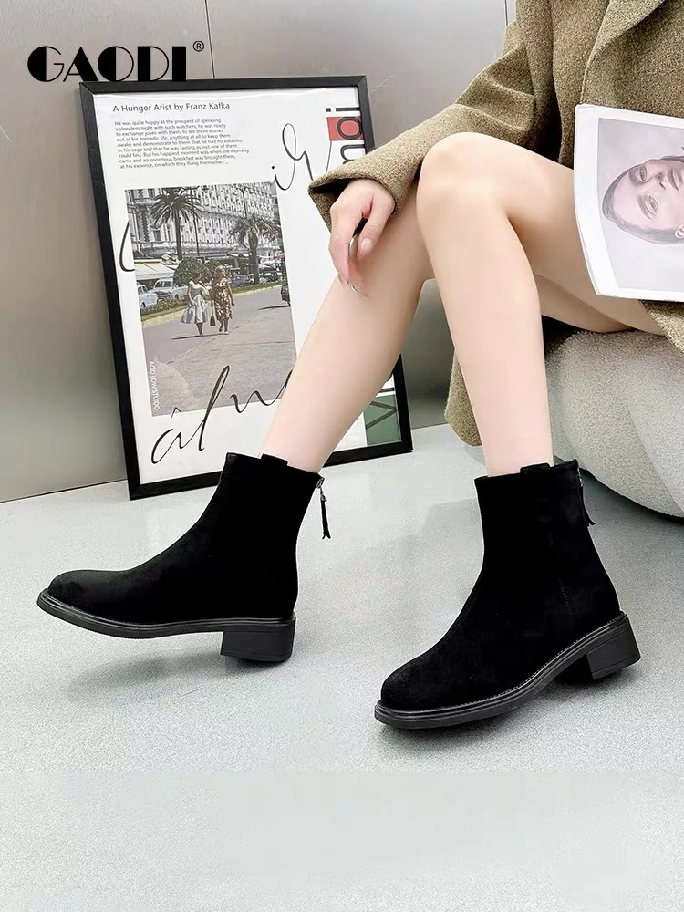 79917-5韩系厚底绒面弹力瘦瘦靴女潮新款秋冬百搭高级感洋气短靴