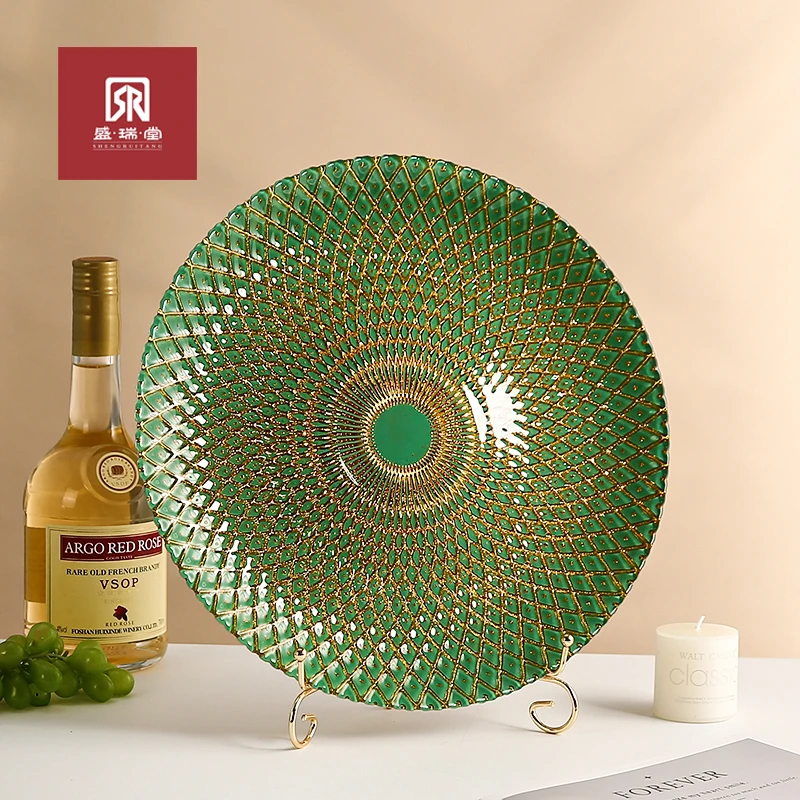 27.7cm菠萝盘水晶玻璃水果盘西餐盘客厅摆件圆形玻璃盘一物多用