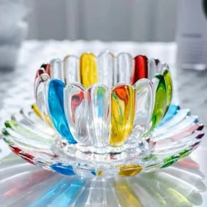 【一碗一碟】莲花碗碟水晶玻璃甜品小吃碗燕窝碗碟套装下午茶汤碗