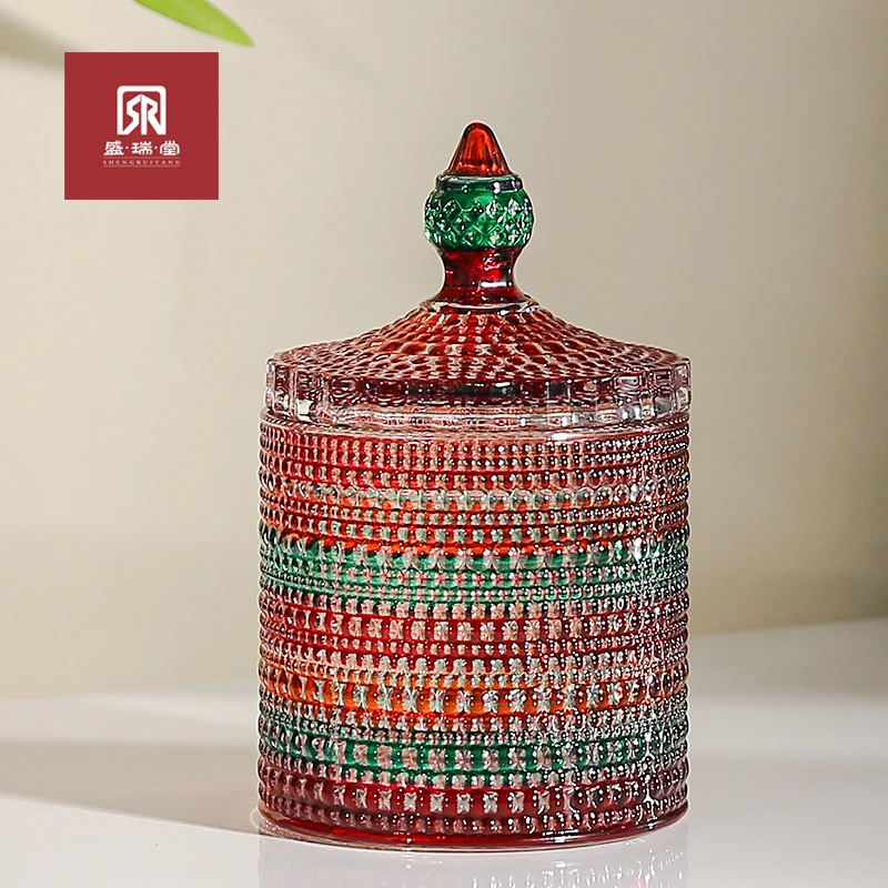 民族风红色蒙古包造型储物罐收纳罐摆件