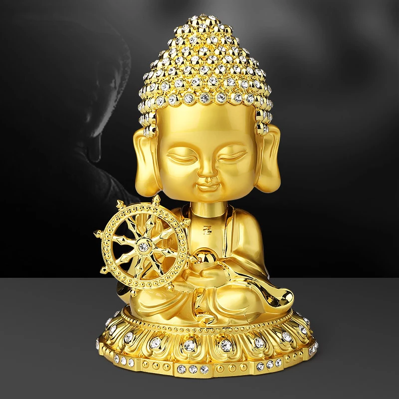 新款弥勒佛汽车摆件摇头车载香水香薰太阳能旋转沙弥车内装饰品