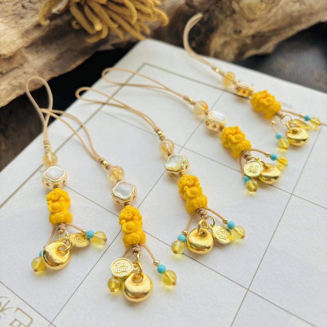 1601吉言手机挂件平安如意葫芦醒狮福字设计