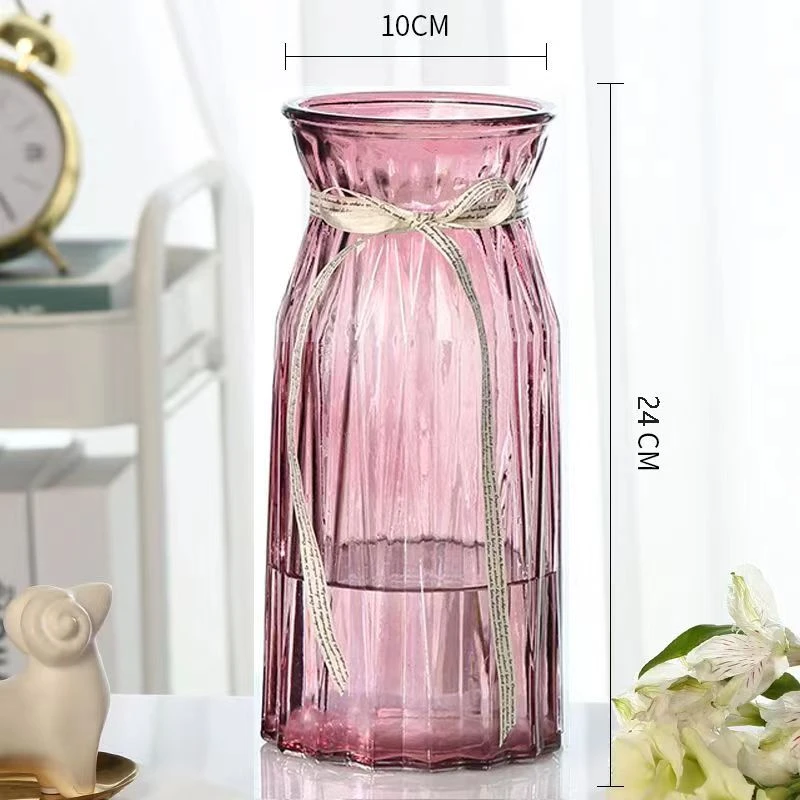 家居红色玻璃花瓶客厅插花鲜花干花简约装饰水养花瓶摆件客厅插花