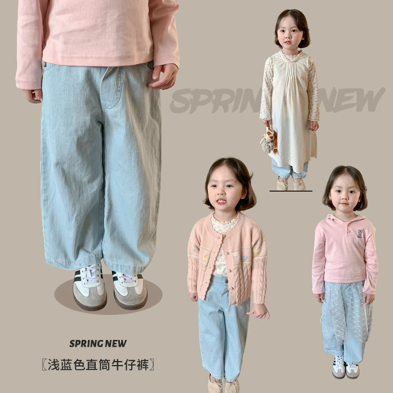 7家原创 儿童浅蓝色直筒裤洋气百搭韩版童装裤子cf139