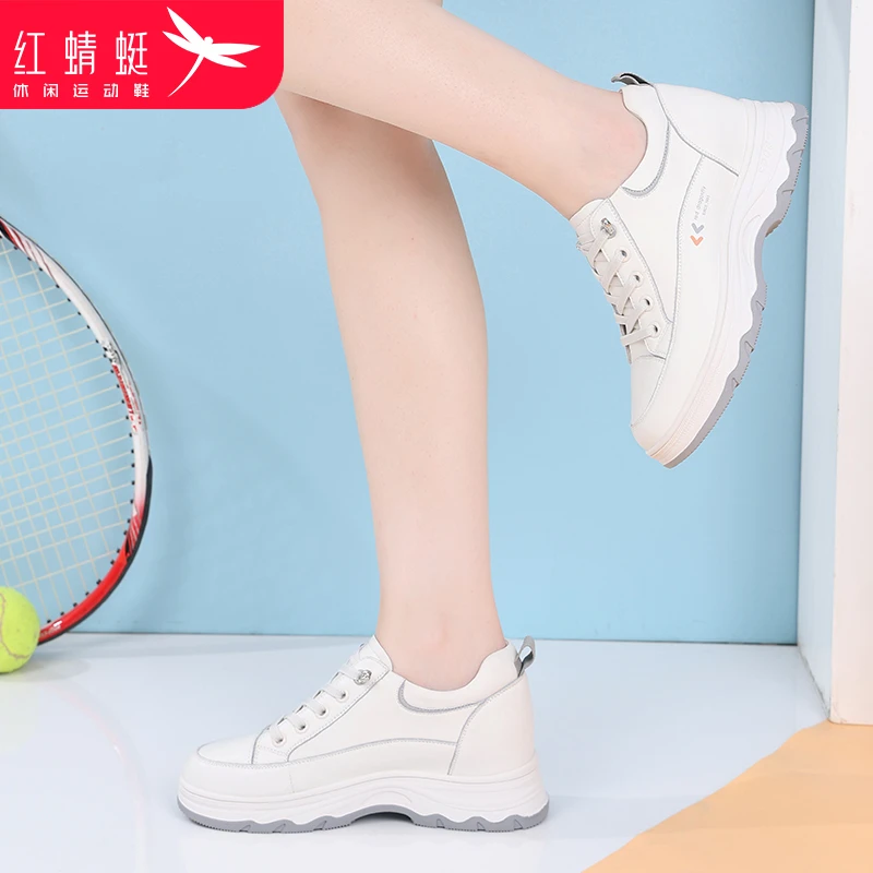 红蜻蜓女鞋秋季鞋子内增高轻便运动鞋女休闲厚底小白鞋圆头鞋百搭