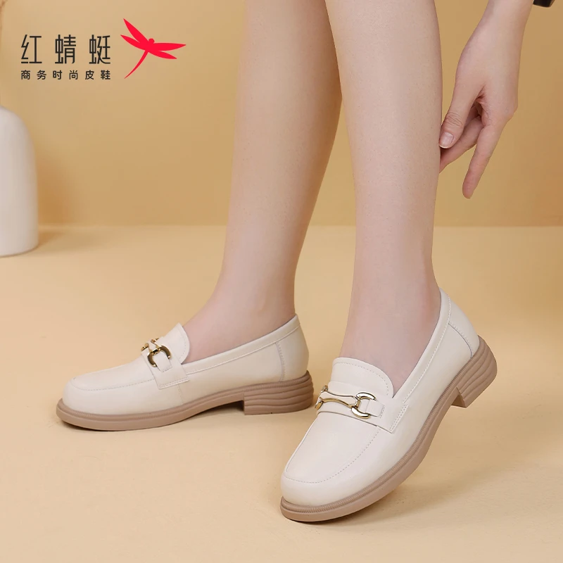 红蜻蜓女鞋秋季鞋子小懒人厚底乐福鞋女2025新款牛皮秋秋毕业礼