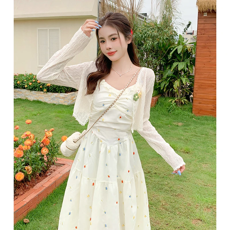 夏季甜美初恋简约长款温柔风显瘦小众设计感吊带美观防晒衫长款