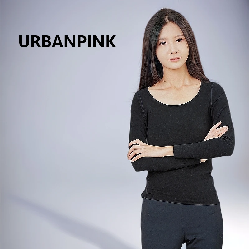 秋冬简约U领修身长袖百搭内搭打底圆领女士上衣运动时尚保暖衫