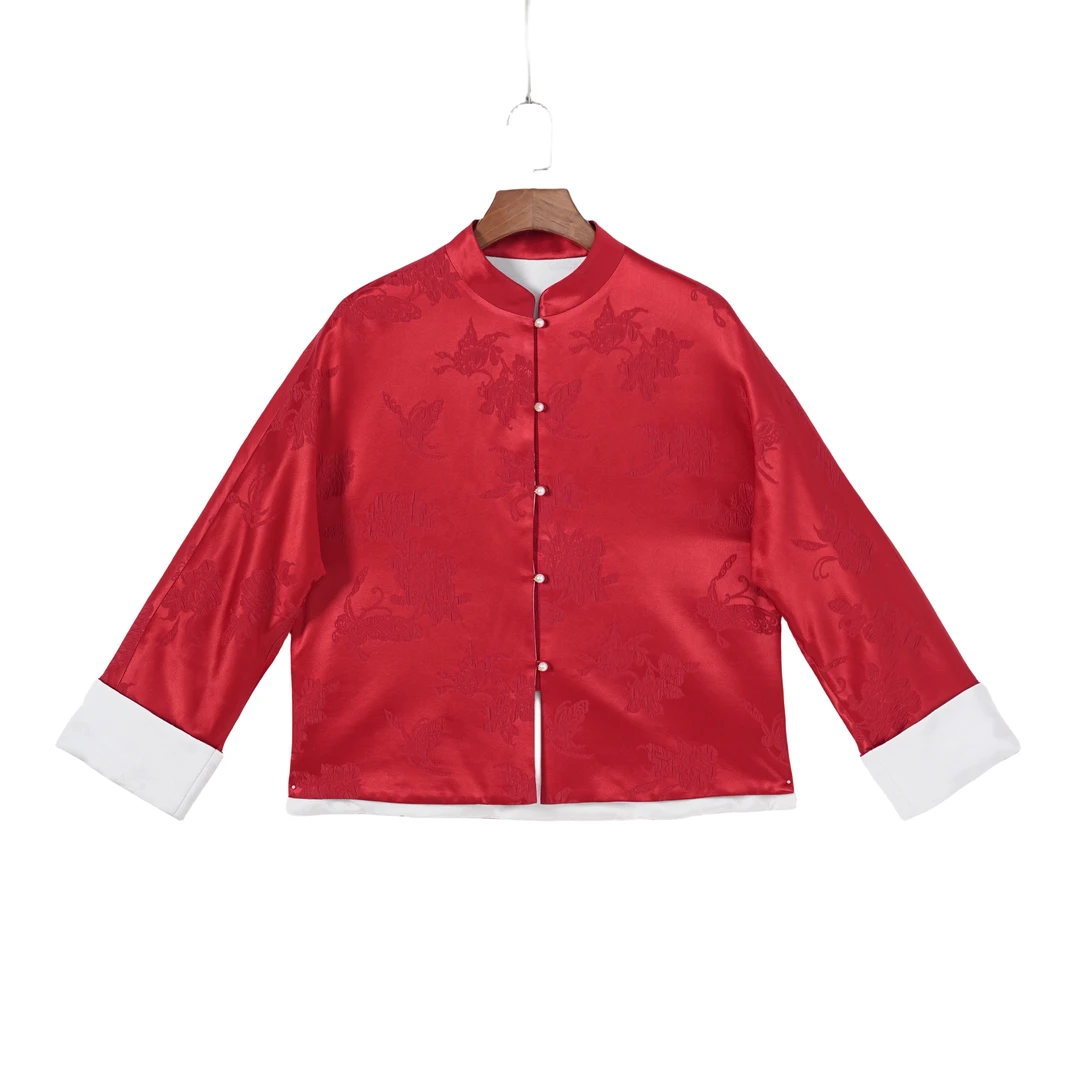 【宜芊】桑蚕丝中国风气质复古休闲时尚长袖棉衣F25075