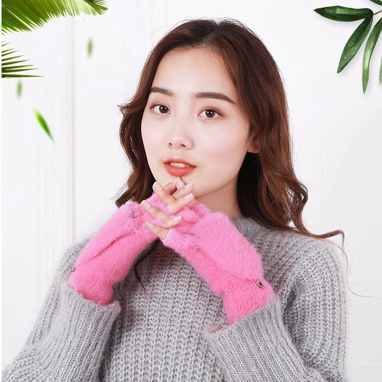 女冬季保暖毛绒手套学生露指头户外手套加厚防寒网红爆款翻盖手套