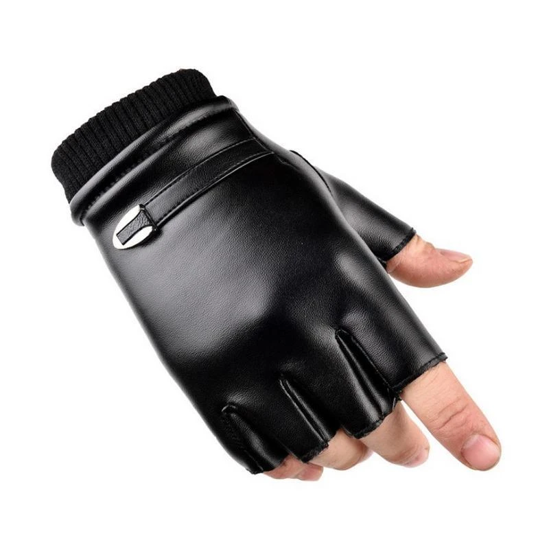 皮手套半指男士女冬季含绒保暖防水防风骑行露指漏手指头半截无指