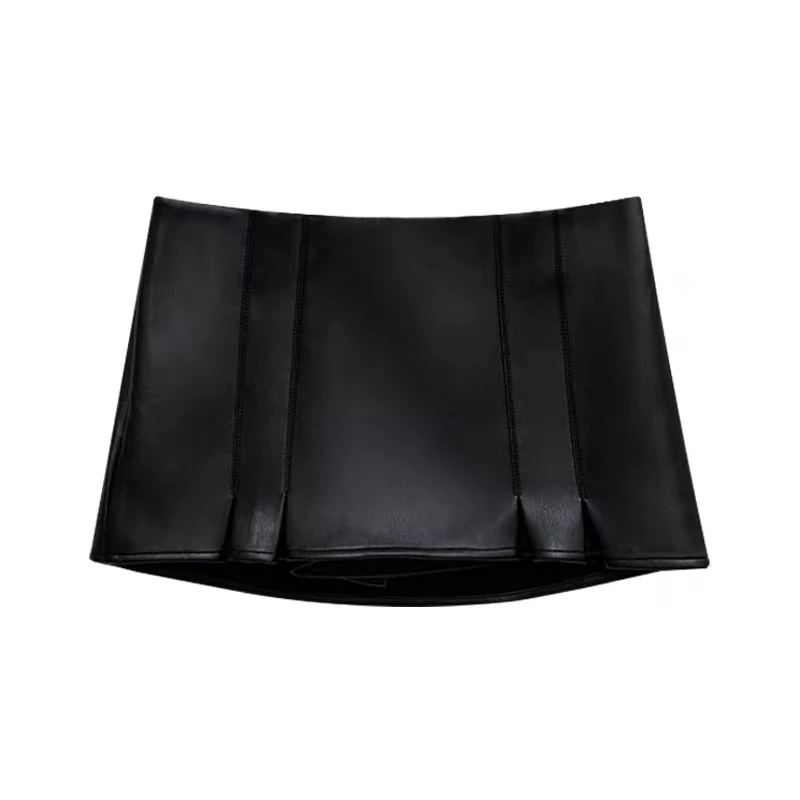 梦梦 MENGMENG｛女团皮裙裤 新款显辣妹a字低腰小皮裙}