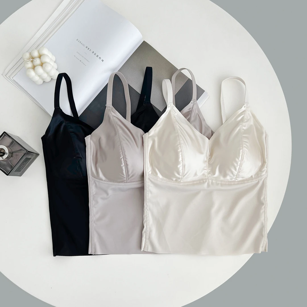 绸缎拼接吊带背心     H287