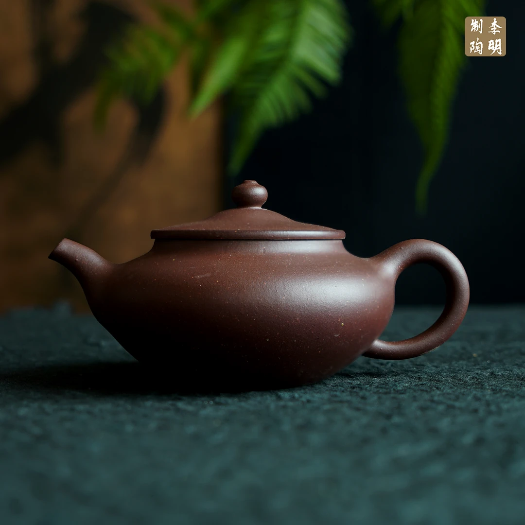 黄龙山原矿老红泥扁古壶