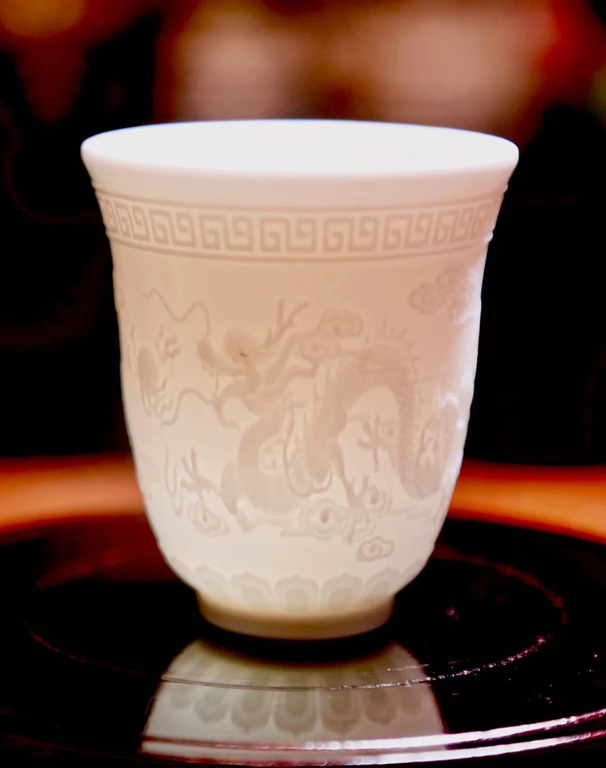 白瓷浮雕菠龙凤杯羊脂白玉高端大号品茗主人杯一只（支持全网比价）
