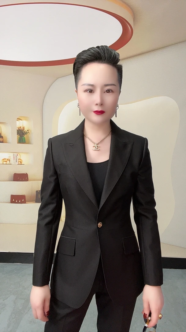 【白衣哥】金属扣黑色高定工艺时尚修身显瘦气质款喇叭裤双排扣