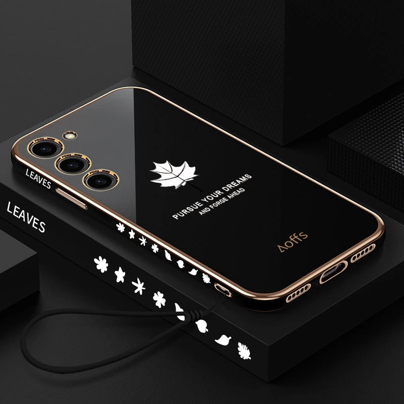 适用s23壳S23十直边电镀枫叶全包防摔硅胶S23Ultra保护套