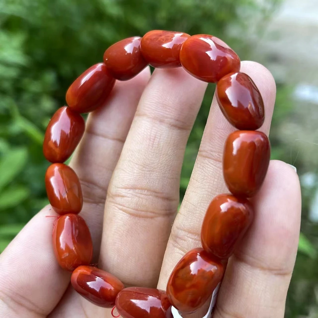 南红瓦西高品柿子红过渡牛血红手串 颜色红润玉质感强 油润度高