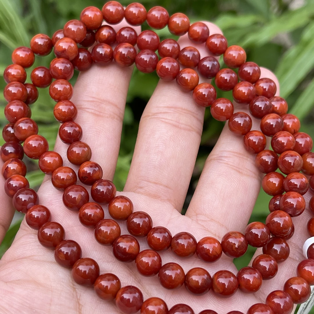 典藏级 南红瓦西牛血红车厘子双色佛珠颜色红润玉质感强 高品 7mm