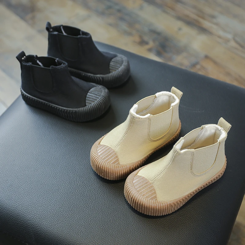 儿童帆布鞋高帮布鞋加棉保暖软底中小童鞋童靴子秋冬韩版饼干棉鞋