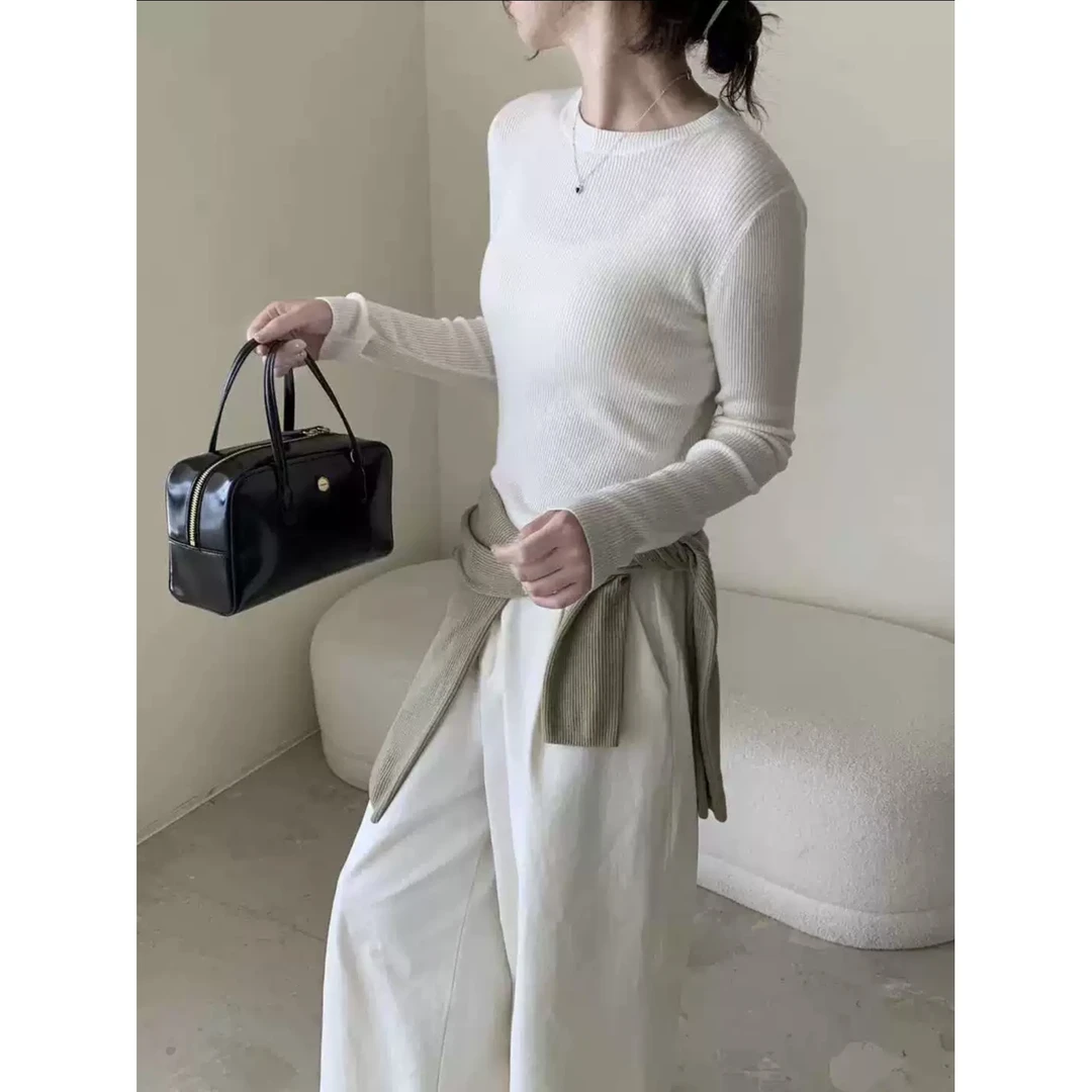 /无感打底/ 基础圆领长袖纯色百搭软糯显瘦打底衫93367