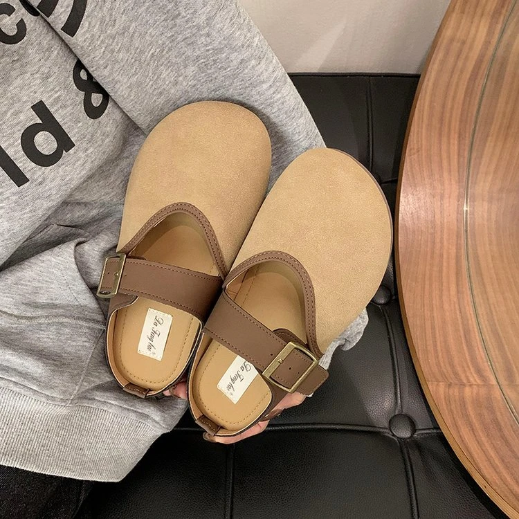 包软底头半拖鞋女2024春夏新款森系复古日系休闲软平底丑萌勃肯鞋