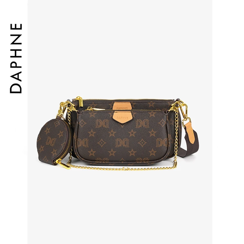 达芙妮Daphne印花时尚三件套百搭女士复古经典斜挎包小包10280