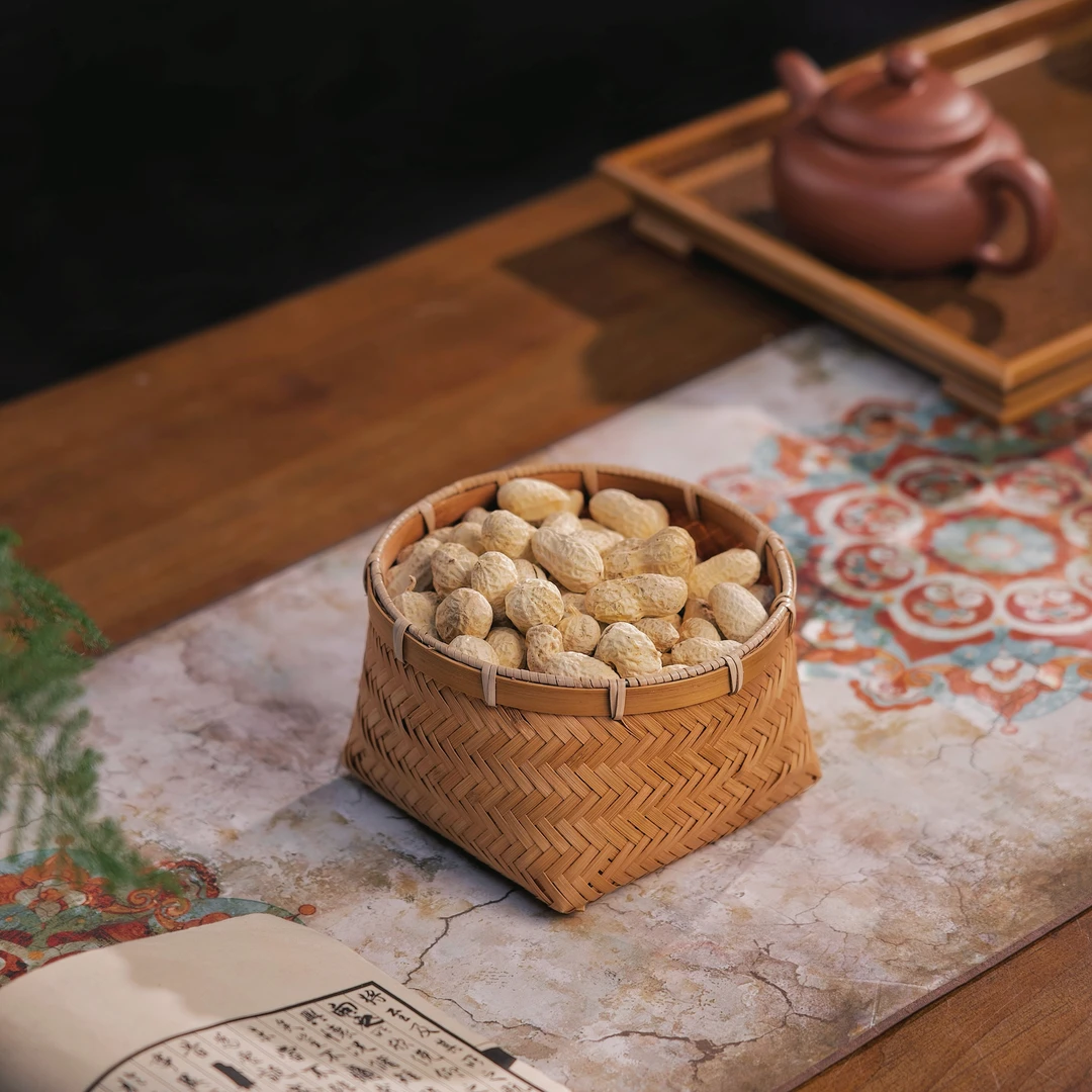 木善远观松韵干果零食盘点心盒竹编竹篓收纳筐单个水果盘茶点篮子
