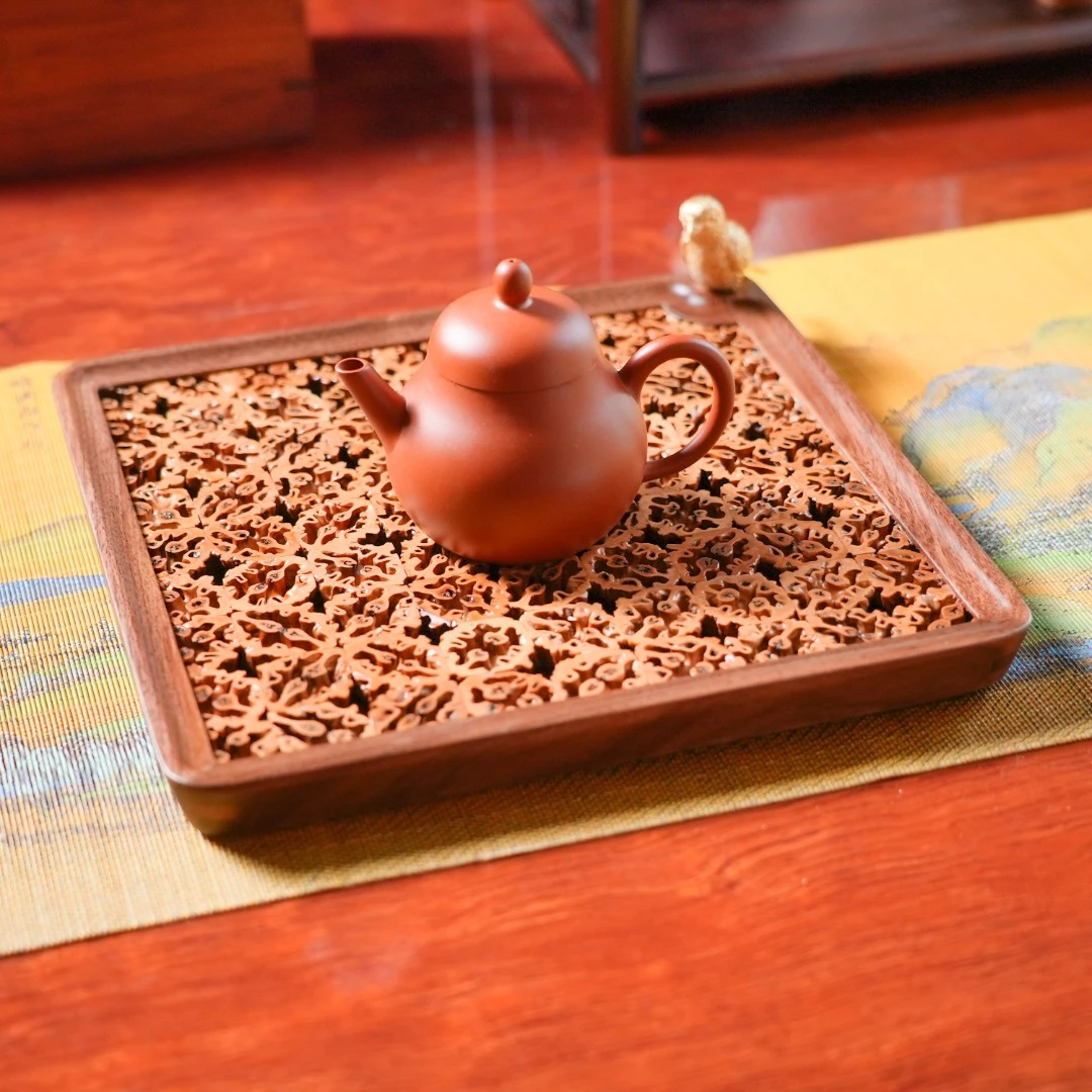 核桃干泡盘茶盘中式茶道泡台手工茶托盘壶垫家用正方形泡茶盘