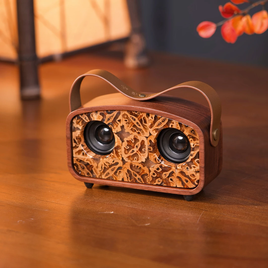 精美核桃工艺品猫头鹰造型蓝牙音响茶宠摆件复古创意中式音响摆设