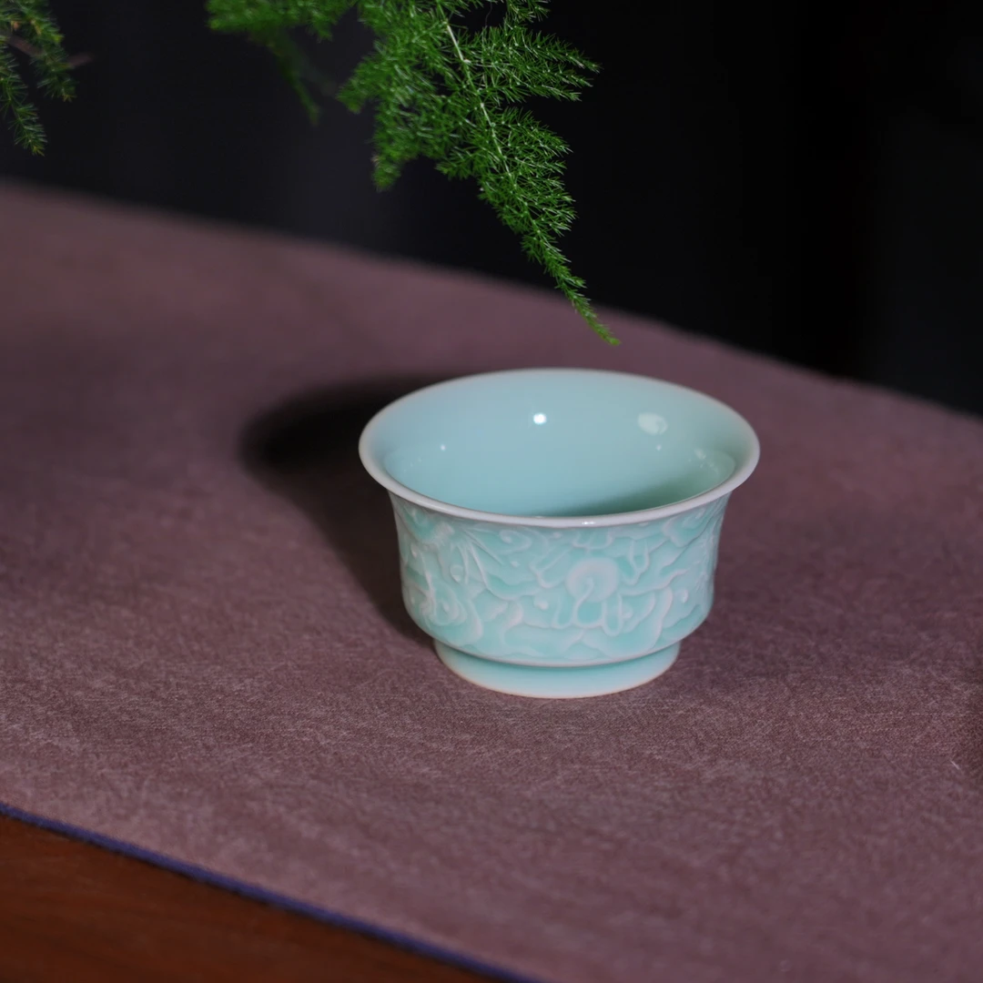 龙泉青瓷茶杯主人杯单杯陶瓷品茗杯茶盏青瓷茶杯功夫茶茶具天青釉