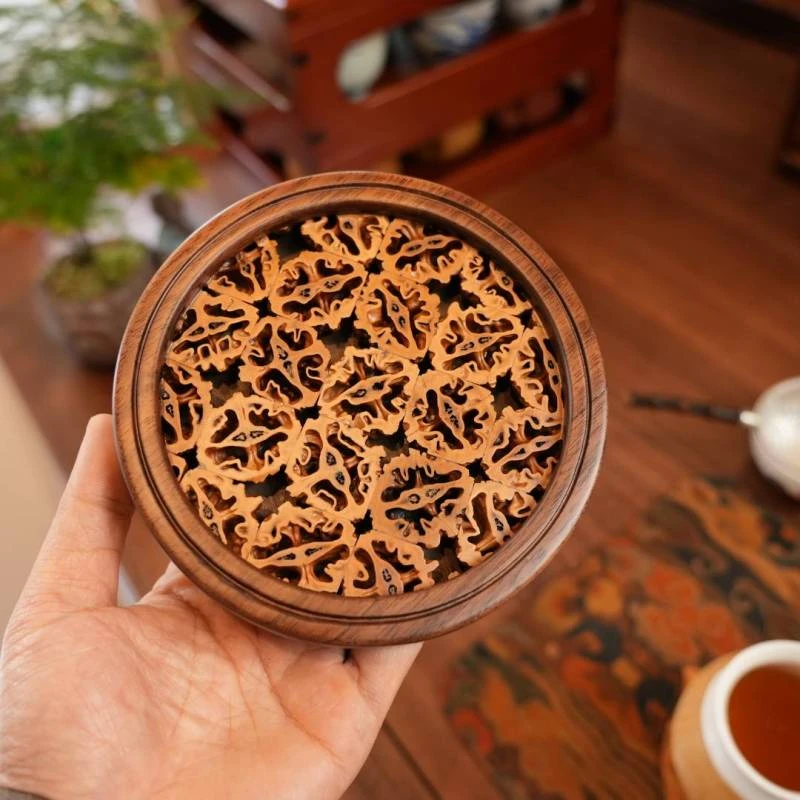 核桃壶承干泡茶托盘圆茶道配件底座纯手工圆形壶承中式复古壶垫