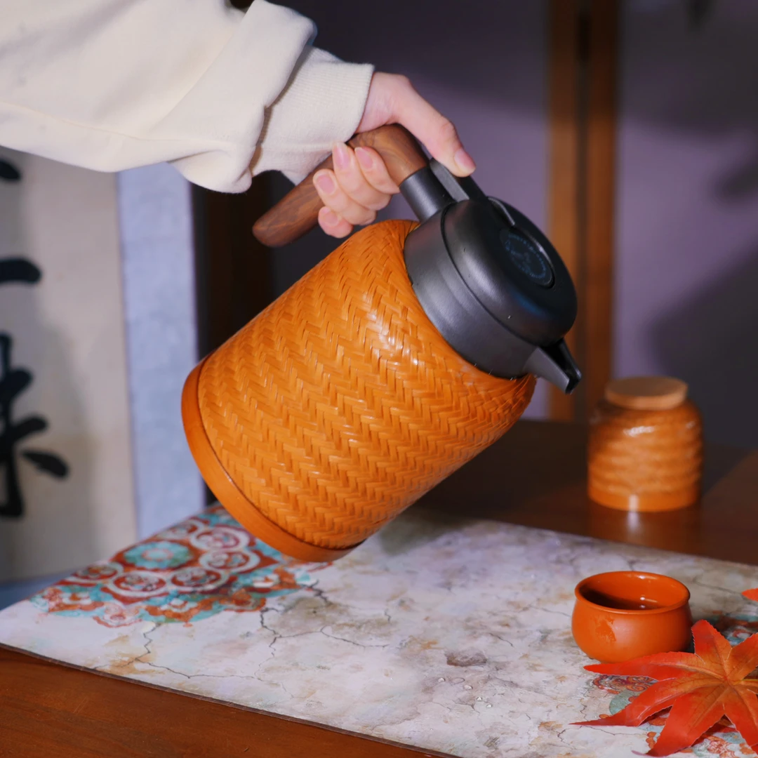 新款手工精编竹编复古保温杯便携茶壶高档纯手工精致密封大容量