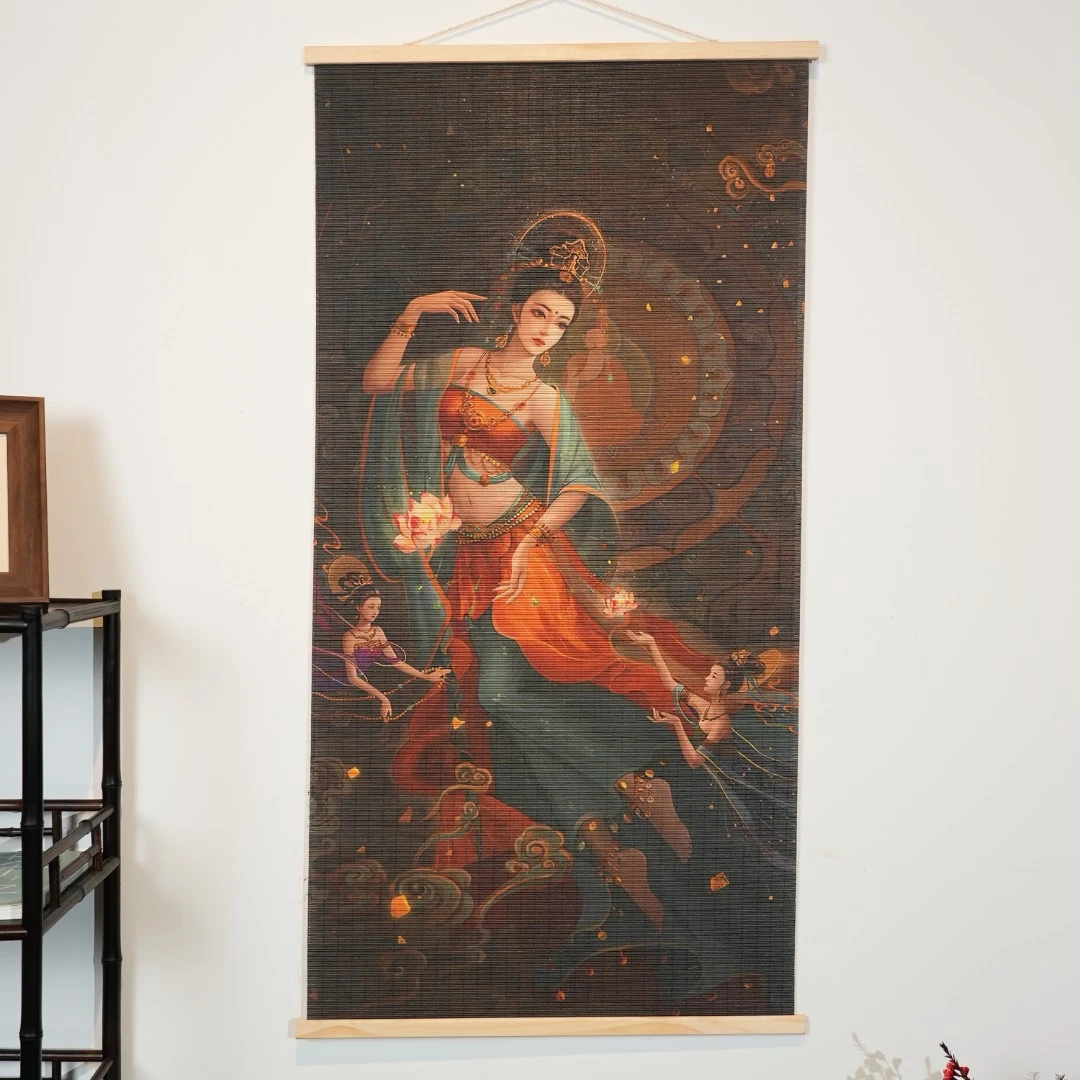 竹丝挂画挂帘国潮敦煌仙女壁画复古岩彩飞天仙女图