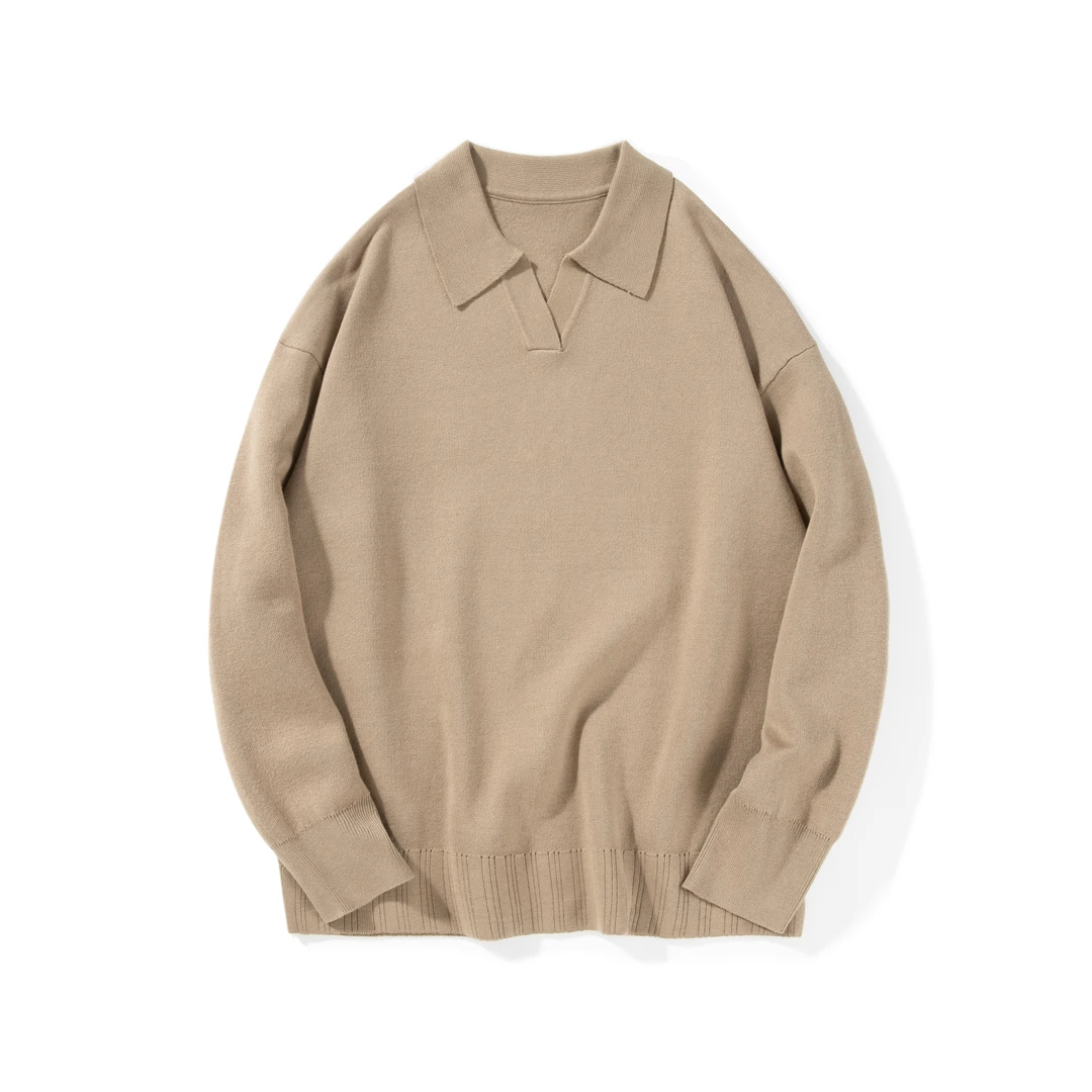 青年宽松型休闲针织衫普通肤色polo领针织衫外套XJ587