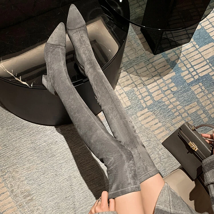 工厂直供过膝长靴2024新气质弹力过膝靴长筒靴粗跟高跟靴子高筒靴