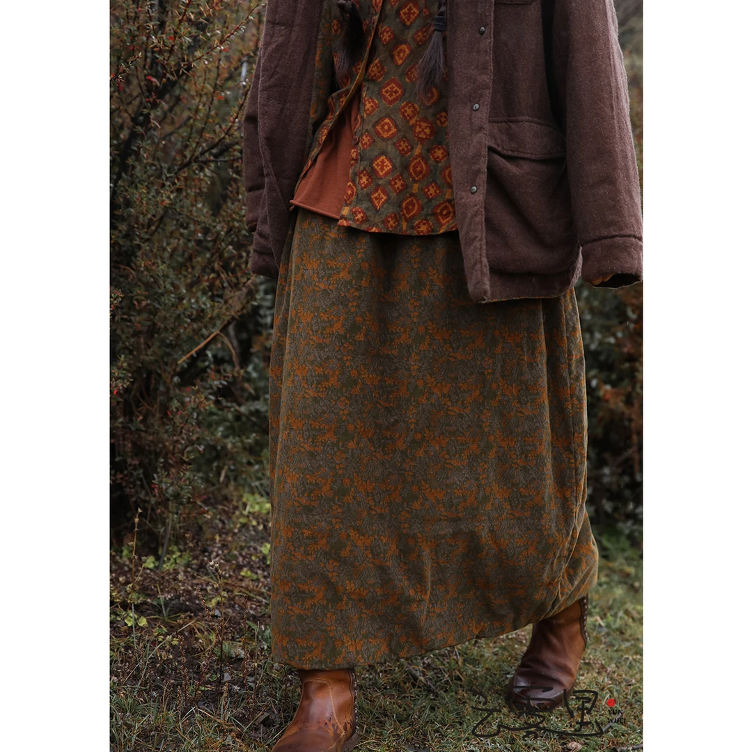 云雾里 原创设计复古文艺宽松大气随性羊毛棉两面穿棉半裙 3314